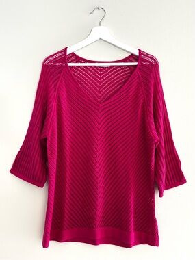 REITMANS 2X Bright Pink Lightweight Knit Sweater 3/4 Sleeve Plus Size Spring Top